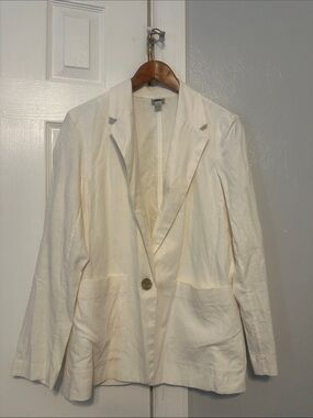 a new day Cream Single-Button Linen-Blend Blazer